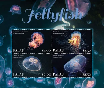 Почтовая марка Палау, 2019, редкая морская жизнь-медуза, настоящий оригинал, высокое качество, сувенирный лист, MNH