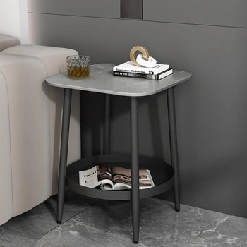 Прикроватный столик Креативный Квадратный Простой 2-слойный стол для комнаты, рабочий стол из каменной плиты, приставной столик для нескольких сцен, подходящий для домашней мебели