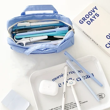 Простой дизайн, сумка для хранения синего цвета, сумка для ручек Happy Bubble, пенал для канцелярских принадлежностей, школьные принадлежности для студентов
