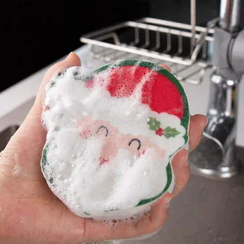Рождественская Мультяшная губка для мытья посуды, сковородок, щетка для чистки древесной массы, Хлопчатобумажная губка для протирки Бытовой Кухни