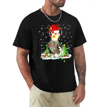 Рождественский любитель попугаев Санта попугай Рождественские огни футболка футболки оверсайз мужские забавные футболки для мужчин