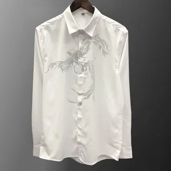 Рубашка со стразами в виде животных и птиц Camiseta Masculina, высококачественные рубашки для мужчин, одежда для светских клубов, мужская рубашка с ромбовидным принтом.