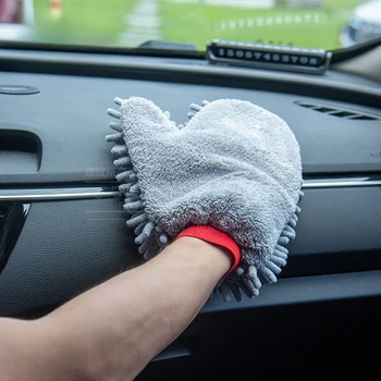 Рукавица для чистки автомобиля, восковая щетка для детализации, Двусторонняя перчатка для ухода за автомобилем, 1 шт. Водонепроницаемые перчатки из микрофибры для автомойки, перчатки из синели толщиной