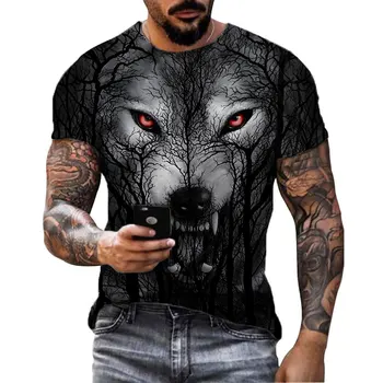 Светящийся Зверь, Свирепый Волк, 3D футболка, Новый летний Уличный мужской пуловер в стиле панк с коротким рукавом и круглым вырезом, полиэстер