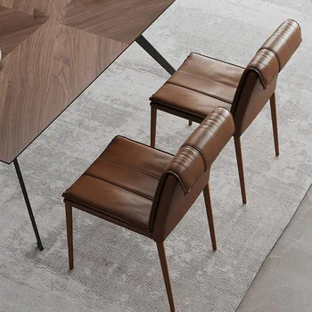 Серо-коричневые роскошные обеденные стулья, современные кухонные кожаные Дизайнерские обеденные стулья, европейский коричневый шезлонг, гостиничная мебель для кормушек