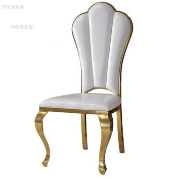 Скандинавские обеденные стулья из нержавеющей стали, современная кухонная мебель, высококлассный стул для столовой, банкетный зал, кожаный тканевый стул B