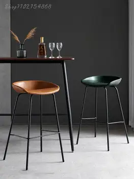 Скандинавский современный минималистичный барный стул со спинкой из железной кожи, барный стул для дома, легкий Роскошный высокий стул