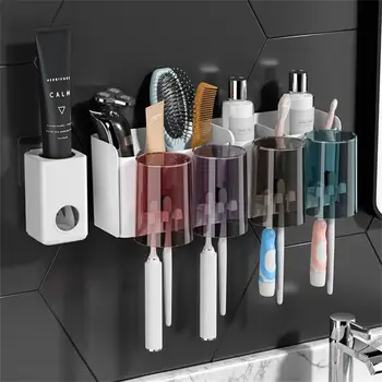 Соковыжималка для зубной пасты Пластиковый настенный набор зубных щеток Инструменты для хранения в туалете без перфорации Держатель для зубных щеток Белый Многофункциональный