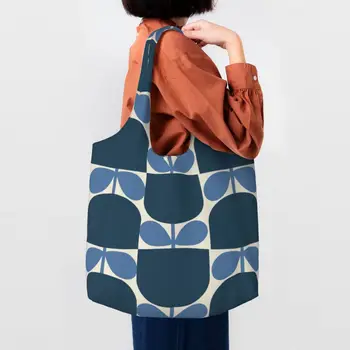 Сумки для покупок из синего блока с цветочным рисунком, холщовая сумка для покупок, большая вместительность, прочные сумки Orla Kiely, сумки