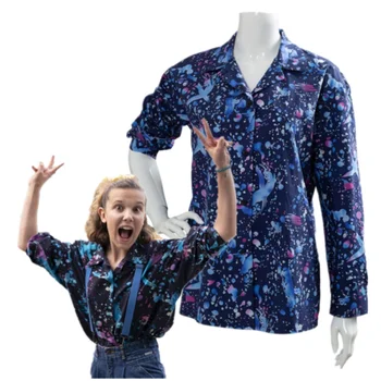 Сценические костюмы для косплея, Рубашка Stranger Season 3 Things Eleven, косплей-костюм, Синяя рубашка с длинным рукавом, косплей-рубашка