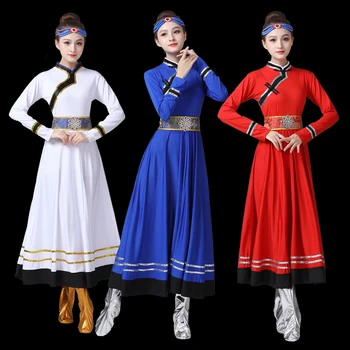 Тибетское Танцевальное платье Монгольские Танцевальные костюмы Платье Этнического меньшинства Китайские Этнические Костюмы Взрослый Тибетский Наряд