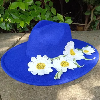 Фетровая шляпа с 3D вышивкой в виде цветка, новинка 2023, Мужская и женская шляпа с капельками, джазовая шляпа, Женская шляпа-сомбреро Оптом