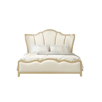 Французская легкая роскошная Современная простая двуспальная кровать из массива вишни Американская свадебная кровать