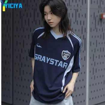 Футболка YICIYA y2k racing, укороченный топ с V-образным вырезом, женские корейские черные футболки с короткими рукавами, летние блузки, футболки оверсайз, футболки 2023