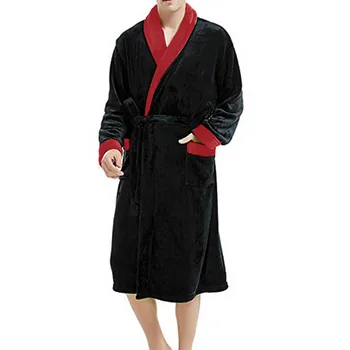 Халат для мужчин, зимняя домашняя одежда из теплого плюша, повседневный свободный халат для душа, модное мужское однотонное мягкое кимоно для ванны с водой