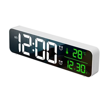 Цифровые настенные часы с большим экраном, термометр, Дата, светодиодный дисплей, домашний декор, Настенное настольное зеркало, Двойной будильник, Музыкальные часы USB