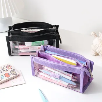 Шестислойный пенал большой емкости, Прозрачная эстетичная сумка для ручек, чехол для карандашей на молнии, канцелярские принадлежности для школьников