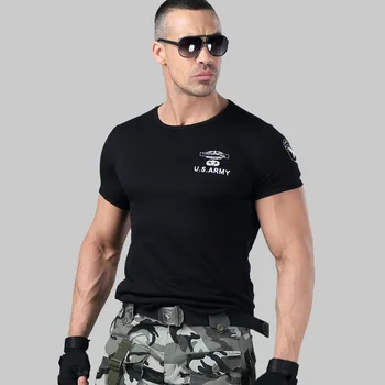 Эластичная облегающая футболка для фитнеса, мужская летняя футболка из тонкого хлопка с коротким рукавом, военная тактическая тренировка на открытом воздухе