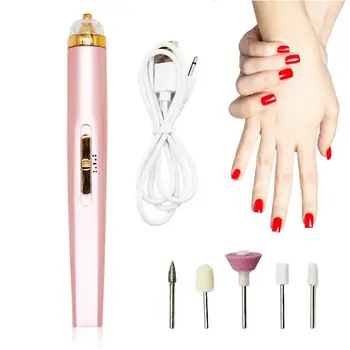 Электрическая дрель для ногтей, USB-зарядка, Маникюрный станок, пилочка для ногтей, педикюр, инструменты для полировки формы ногтей с 5 наконечниками для салона