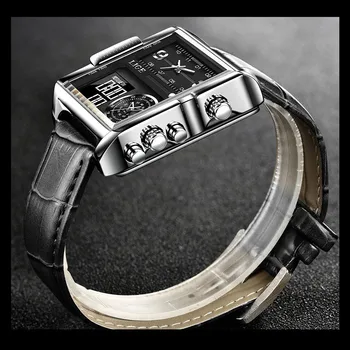 мужские электронные кварцевые часы с двойным дисплеем, водонепроницаемые часы с календарем, пряжка из нержавеющей стали, высококачественный кожаный ремешок, часы