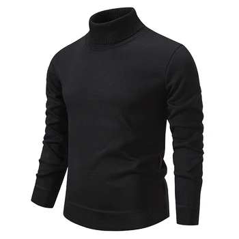 осень/зима 2023, новая мужская повседневная водолазка с длинными рукавами, однотонный приталенный свитер