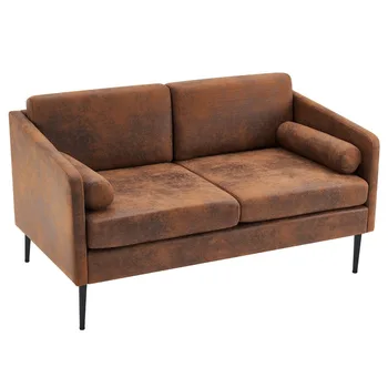тканевый деревянный диван 134 *71*74 см С подушкой, Винтажный Двухместный диван Retao, кресло для отдыха, Диван для гостиной, Крытый Двухместный диван, Коричневый